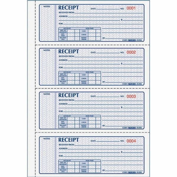 Rediform Money Receipt Book, 3-Part, Carbonless, 2-3/4" x 7", 100 Sets/Book 8L808 - main