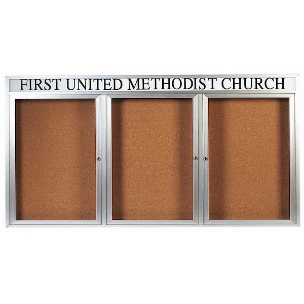 Aarco Enclosed Bulletin Board w/ Header Clear Satin Anodized Al Frame, 48''Hx96''W DCC4896-3RH - main
