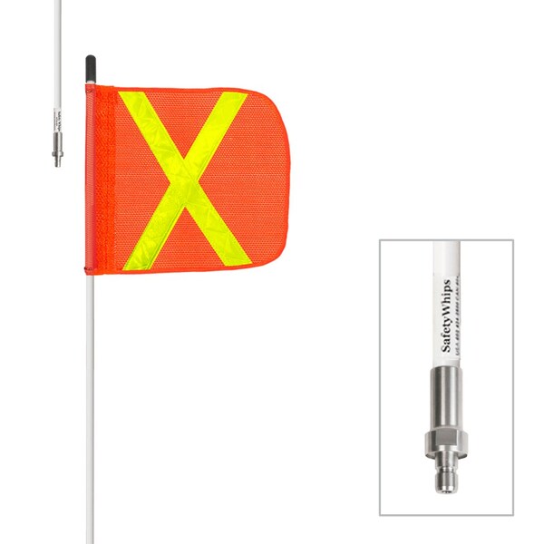 Safetywhips Warning Whip Heavy Duty Whip with Flag, White Whip, Orange Flag, Yellow Reflective X, 36 Length SW03QDNP-SXY - main