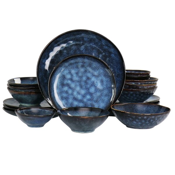 Elama Lucca 20 Piece Round Stoneware Triple Bowl Dinnerware Set in Reactive Glaze Blue ELM-LUCCA - main