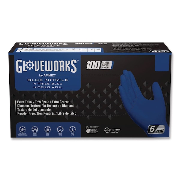 Gloveworks By Ammex HD Industrial Nitrile Gloves, Powder-Free, Medium, 6 mil Thick, 9.5" Long, Royal Blue, 1000PK GWRBN44100 - main