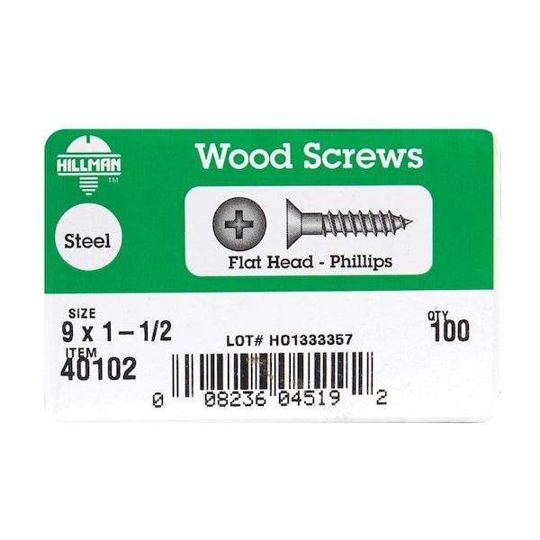 Hillman No. 9 X 1-1/2 in. L Phillips Zinc-Plated Coarse Wood Screws, 100PK 40102 - main