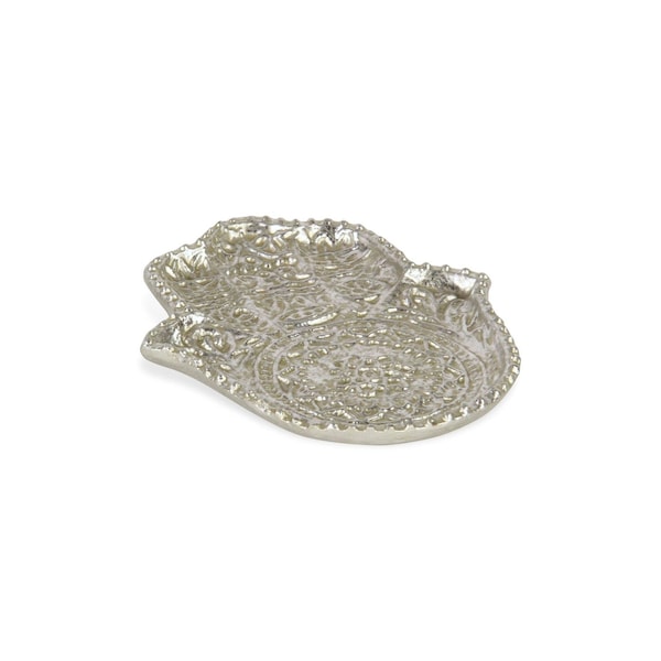 Homeroots 6in Silver Cast Iron Handmade Hamsa Trinket Tray 634783 - main