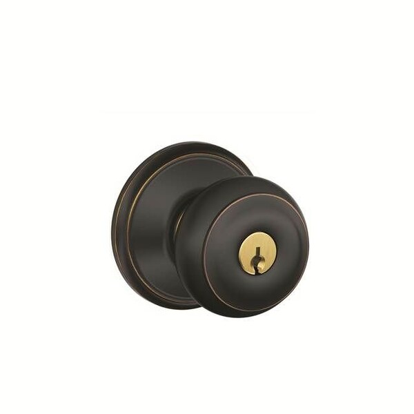 Schlage Residential Georgian Knob Storeroom Lock C Keyway with 16211 Latch and 10063 Strike Aged Bronze Finish F80GEO716 - main