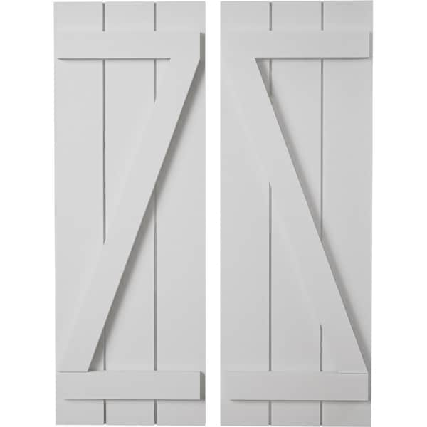 Ekena Millwork Rustic Three Board Joined Board-n-Batten Smooth Faux Wood Shutters w/Z-Board, 16 1/2W x 44H, PR SHUBJZ16X44SMPR - main