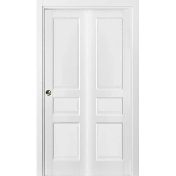 Sartodoors Sliding Closet Bi-fold Doors, Lucia 31 White Silk, Sturdy Tracks Moldings Trims Hardware Set, Woo LUCIA1431BF-BEM-84 x 80 (2* 42x80) - main