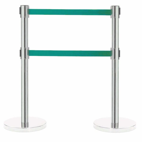 Aarco Form-A-Line System, Dual Retractable Belt Style, Overall Height is 40'', 7' Green Belts HS-27GR - main