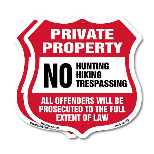Signmission Private Property Shield Sign No Hunting, 12 inch X 12 inch, Aluminum Metal Sign, 2PK SHI-A-2PACK-12-446 - main