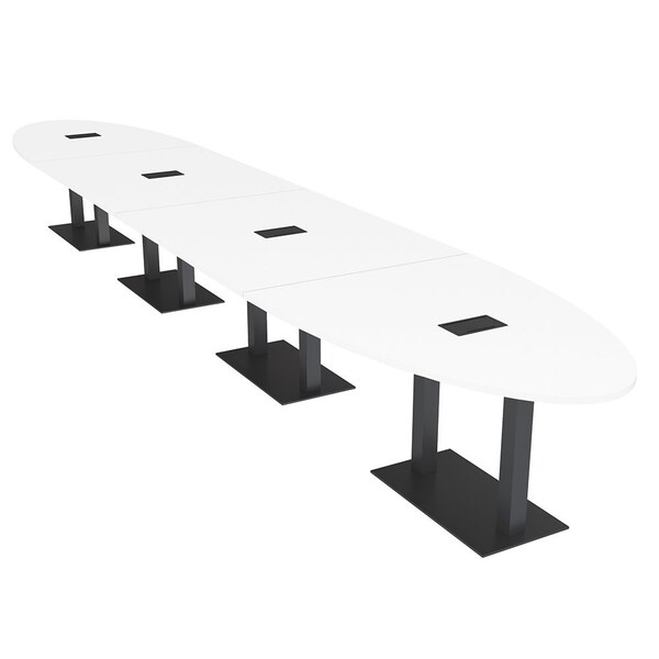 Skutchi Designs Oval Conference Table With Power Unit, 48 in W, 264 in L, White HAR-OVL-48X264-DOU.BK-W960-EBLK - main
