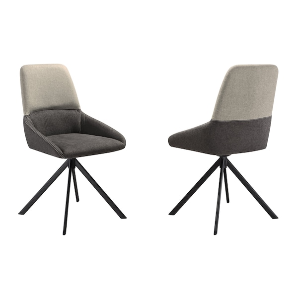 Armen Living Maverick Swivel Upholstered Dining Chair in Two-Tone Fabric Gray with Black Metal Legs - Set of 2 LCMVSIGRYBLK - main