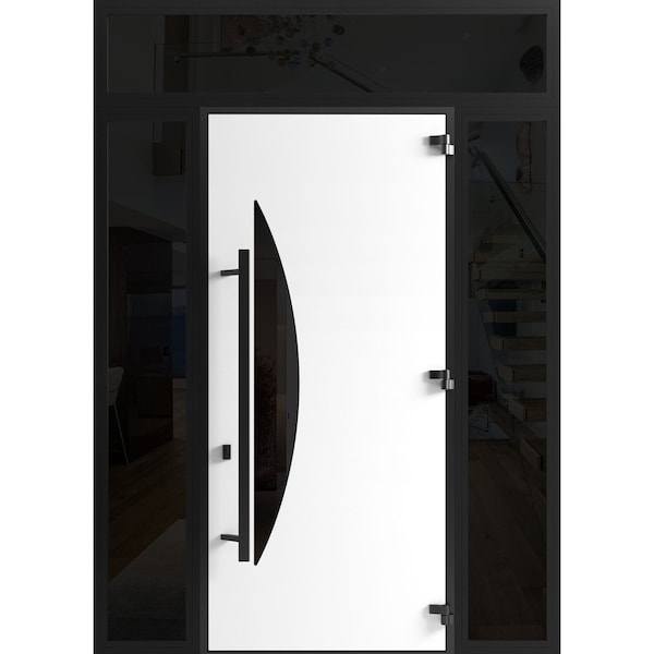 Vdomdoors Front Exterior Prehung Steel Door Ronex1077 Teak 96 2 Sidelight and Transom Window Sidelite Entry RONEX1077EXD-OAK-W12+36+12xH96+16-LH-I - main