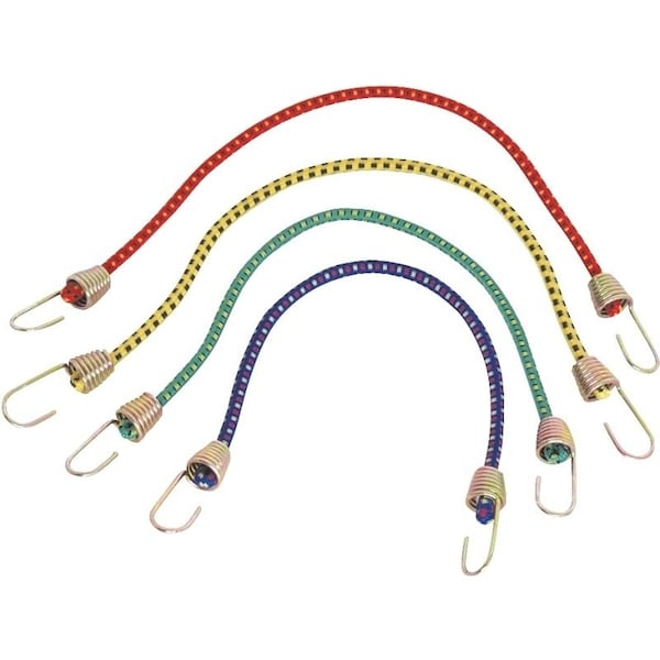 Prosource Stretch Cord, 4 mm Dia, 10 in L, Blue/Green/Red/Yellow, Hook End FH64074 - main