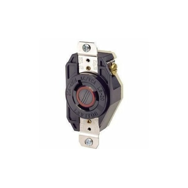 Leviton Flanged Locking Receptacle, L8-20R, 20 A, 480V AC, Single Phase, 2 Pole, Flush Mount, Black 2340 - main