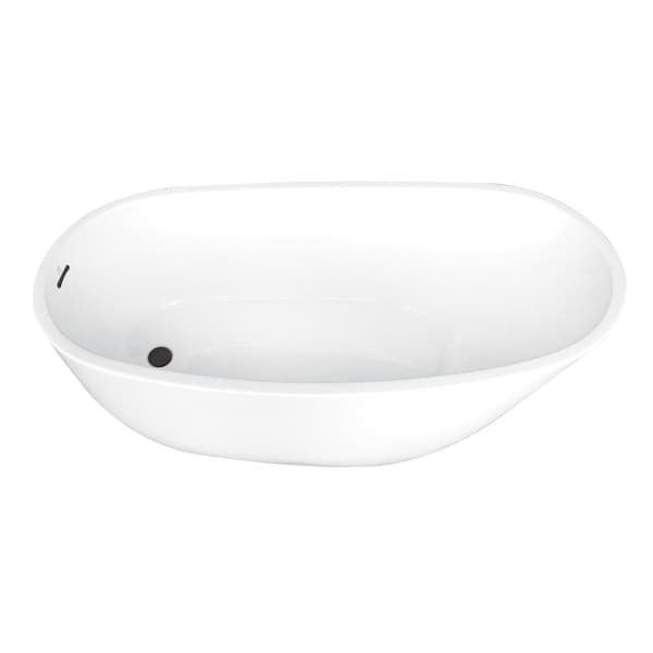 Kingston Brass 68" Acrylic Oval Single Slipper Freestanding Tub with Drain, Glossy White/Matte Black VTRS683128C310 - main