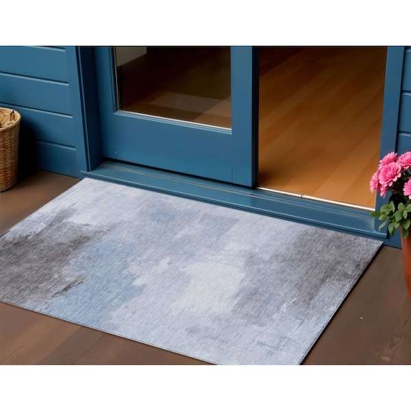 Homeroots 3' X 5' Sky Blue Gray And Ivory Abstract Washable Indoor Outdoor Area Rug 616856 - main
