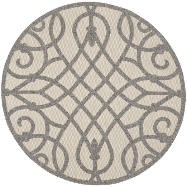 Homeroots 8' Cream And Gray Round Trellis Indoor Outdoor Area Rug 550653 - main