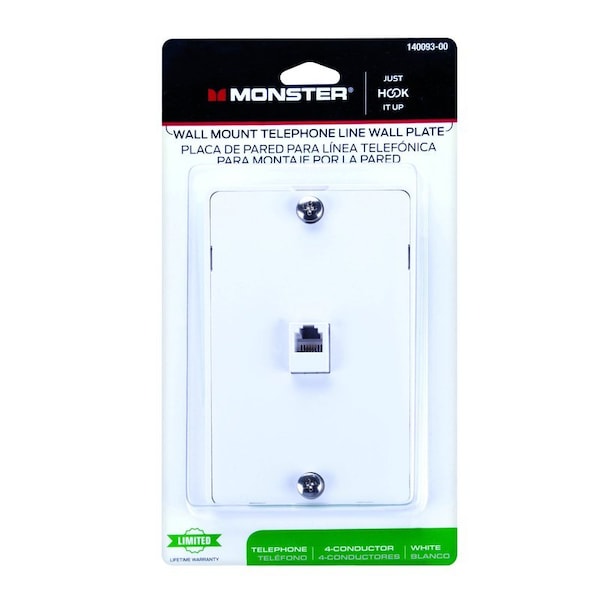 Monster Cable Just Hook It Up White 1 gang Plastic Telephone Wall Plate 140093-00 - main