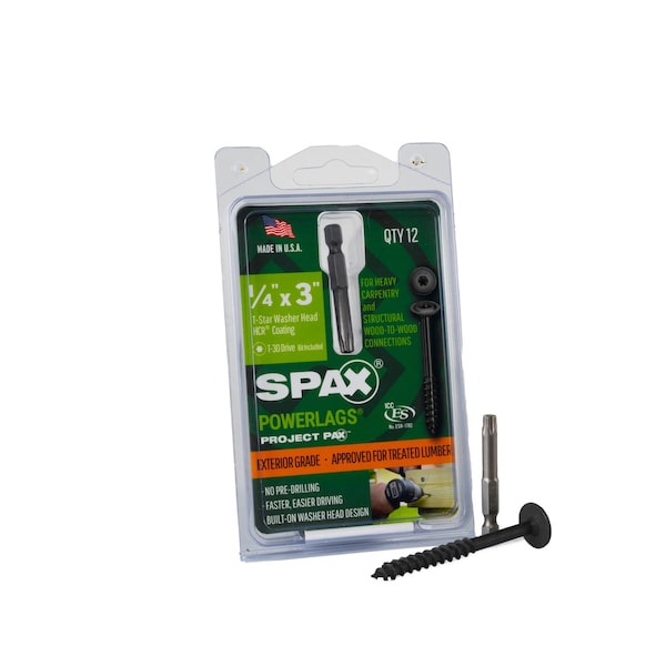 Spax 1/4 in x 3 in Exterior Structural Wood Lag Screws Powerlags Washer Head T-Star, 12PK 45818207007643 - main