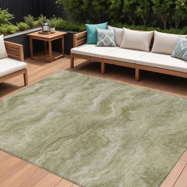 Homeroots 10' X 14' Sage And Ivory Abstract Washable Indoor Outdoor Area Rug 631316 - main