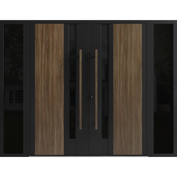 Vdomdoors Aluminum Double Doors Dekton 0163 Venezia Noce 2 Sidelights Entry Door Painted (W100xH96) Right han DEKTON0163DEXD-VEN-W14+72+14xH96-RH-O - main