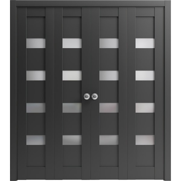 Sartodoors Sliding Closet Double Bi-fold Doors Black Solid Core Modern Interior QUADRO4113DBF-BLK-96 x 96 (4* 24x96) - main