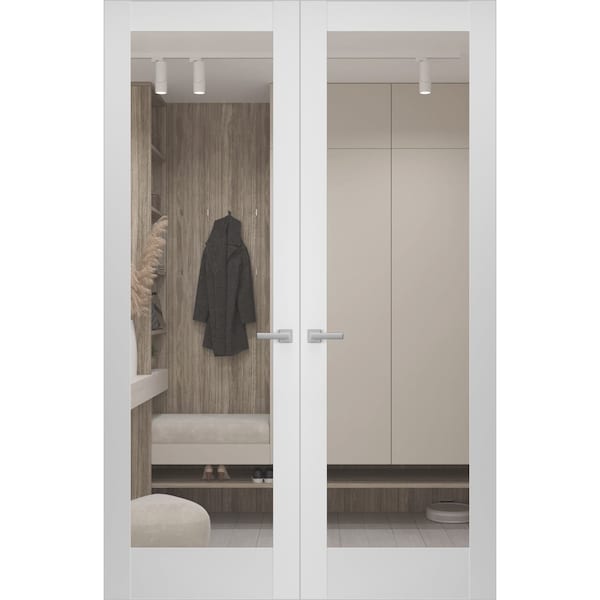 Sartodoors Hidden Double Doors, Lucia 2166 White Silk Concealed Metal Frame 64 x 84 (2* 32x84) Left Inswing LUCIA2166DMF-WS-64x84-LH-I - main