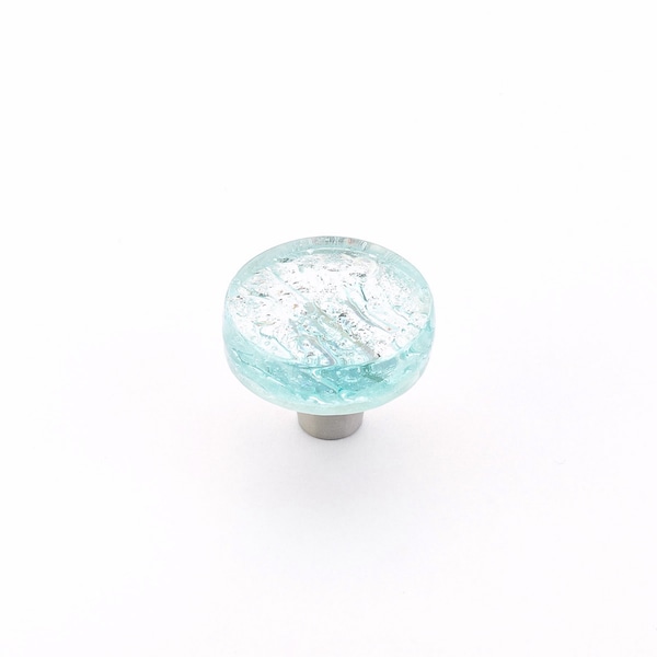 Schaub 1-1/2in Round Glass Ice Cabinet Knob Pearl Aqua Finish 31-PAQ - main