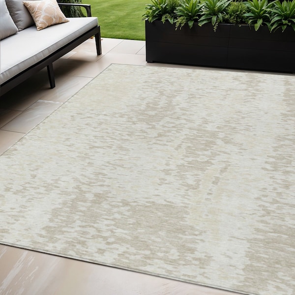 Homeroots 5' X 8' Ivory And Beige Abstract Washable Indoor Outdoor Area Rug 612948 - main