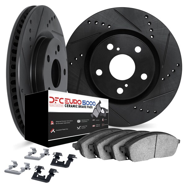 Dynamic Friction Co DFC Rotors-Drilled & Slotted-Black w/ EURO 5000 Ceramic Brake Pads Incl Hdw 8612-59002 - main