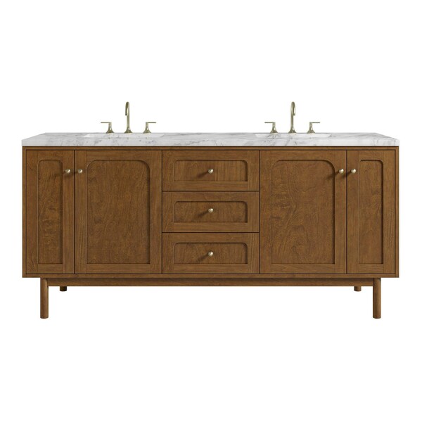 James Martin Vanities Laurent 72" Double Vanity, Honey Oak w/ 3 CM Carrara Marble Top 545-V72-HNO-3CAR - main