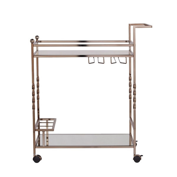 Homeroots Champagne Metal And Mirrored Glass Rolling Bar Cart With Wine Storage 402581 - main