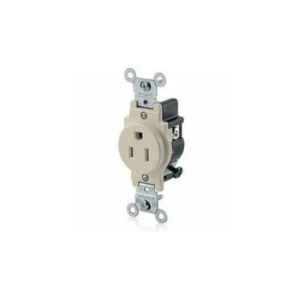 Leviton Commercial Grade Tamper-Resistant Single Receptacle, 15 Amp, 125 Volt T5015-I - main