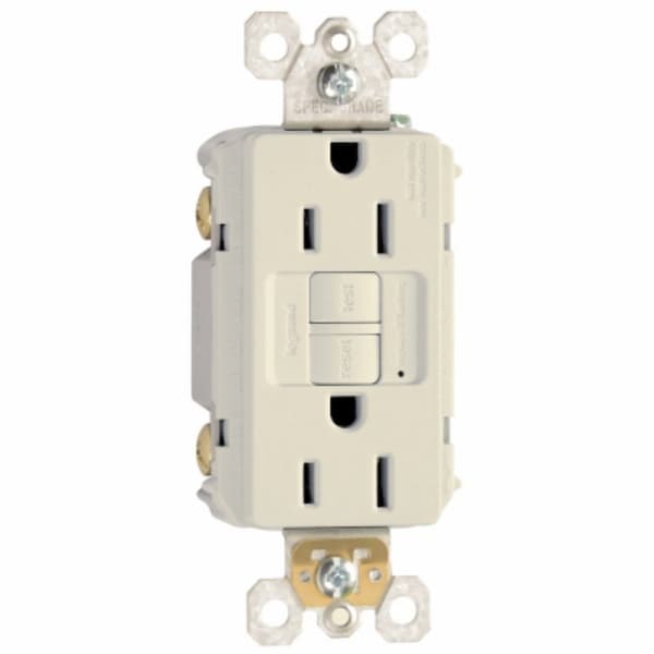Legrand Pass & Seymour radiant Series GFCI Duplex Receptacle, Nylon, Light Almond, 2-Pole, 15 A, 125 VAC 1597LA3PKCC4 - main