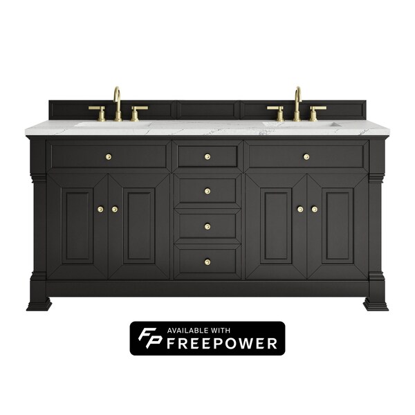 James Martin Vanities Brookfield 72 in. Double Vanity, Black Onyx w/ 3 CM Ethereal Noctis Silestone Top 547-V72-BKO-FENC - main
