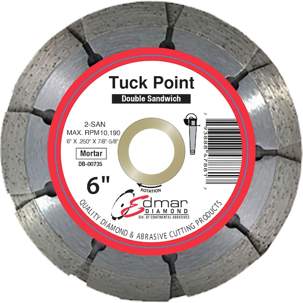 Continental Abrasives 4in x .250in x 7/8in-5/8in Premium Sandwich 2 Blade Diamond Tuck Pointing Blade DB-00736 - main