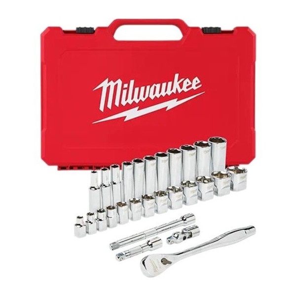 Milwaukee Tool 3/8 in. Drive 28 pc. Ratchet & Socket Set- SAE 48-22-9408 - main