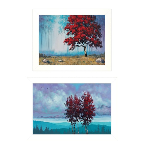 Homeroots Set Of Two Red Trees 1 White Framed Print Wall Art, 2PK 415809 - main