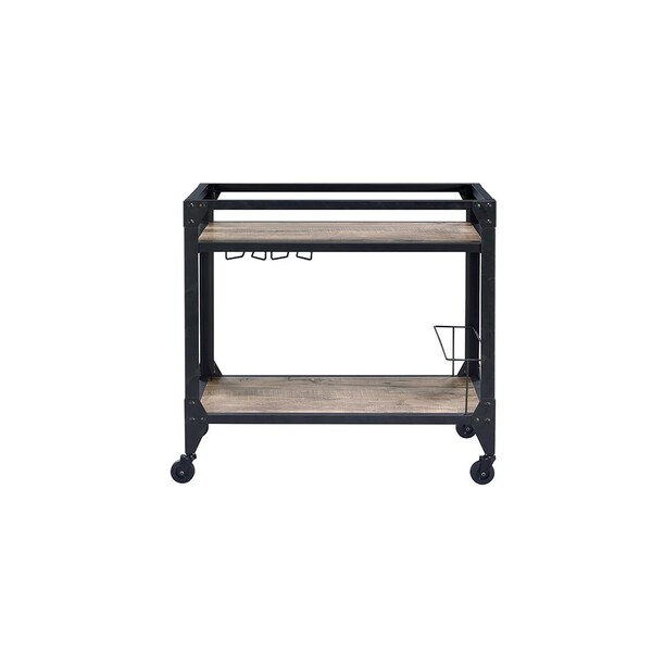 Homeroots Black and Natural 32in Rolling Prep Table With Storage 319144 - main