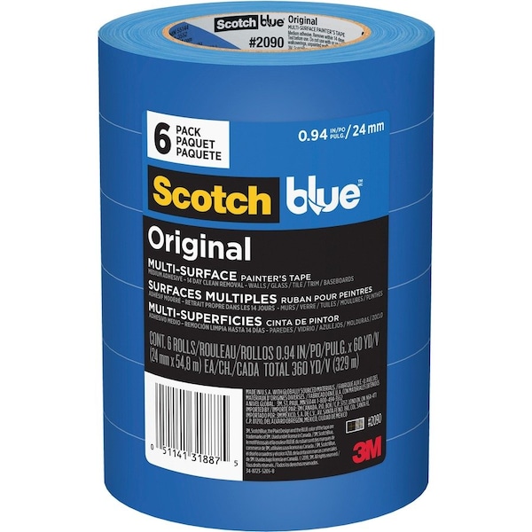 Scotch Painters Masking Tape, 1 in., Blue, PK6 209024EVP - main