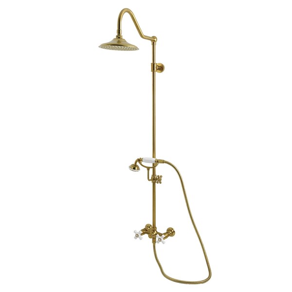 Kingston Brass Wall Mount Rain Drop Shower System with Hand Shower, Brushed Brass CCK3667PX - main