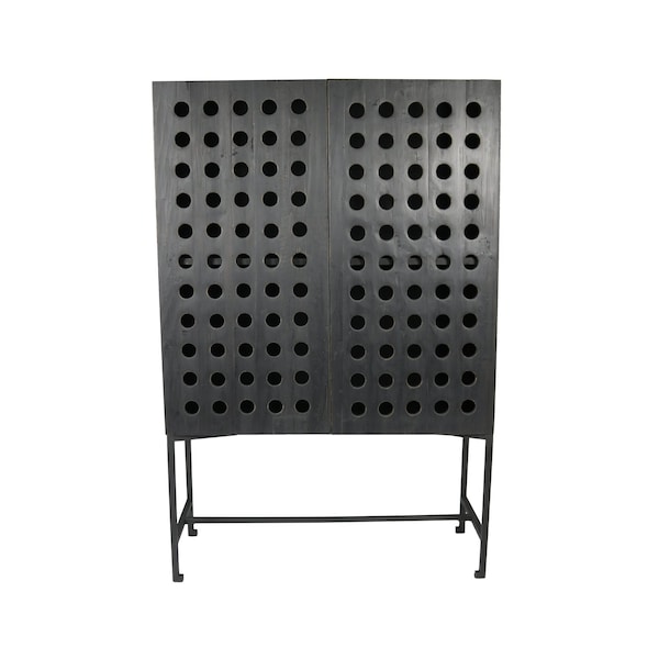 Homeroots 48in Dark Gray Solid Wood and Metal Holey Two Door Accent Chest 489028 - main