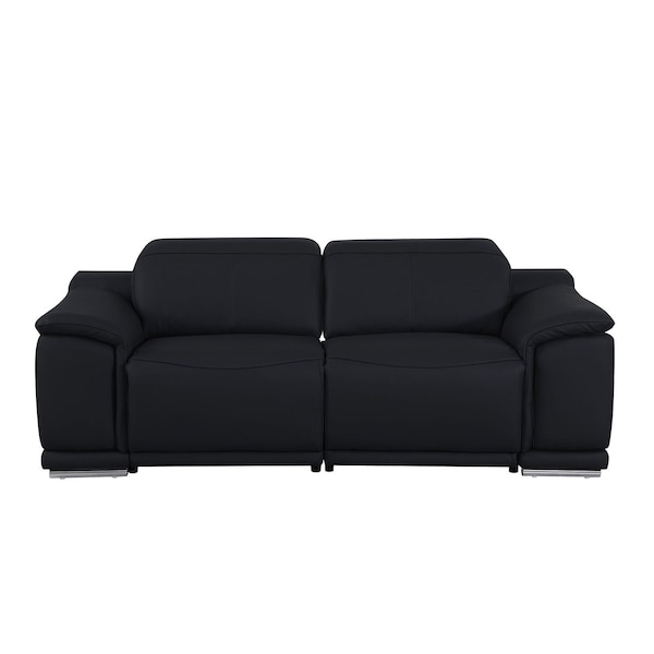 Homeroots 76in Black and Silver Italian Leather Power Reclining Loveseat 720514 - main
