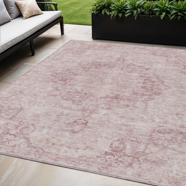 Homeroots 5' X 8' Pink Floral Medallion Washable Indoor Outdoor Area Rug 607915 - main