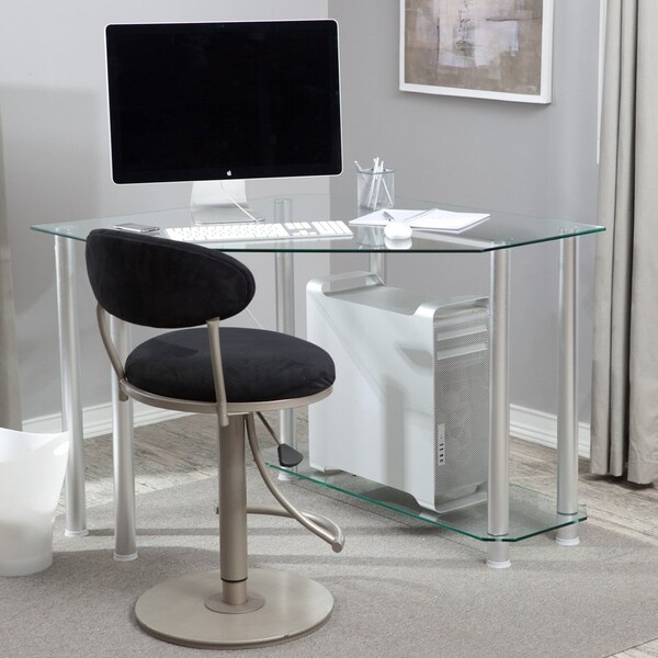 Rta Home And Office CT-013 Clear Tempered Glass and Aluminum Corner Computer Desk CT-013 - main