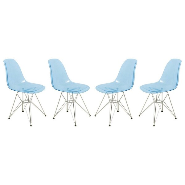 Leisuremod Cresco Plastic Dining Side Chair, Transparent Blue, 4PK CR19TBU4 - main
