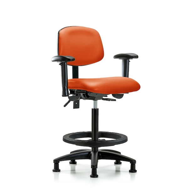 Blue Ridge Ergonomics High Bench Chair Desk Chair, Wood, Glides, Adjustable Arms, 26" to 35" Height, Vinyl, Orange Kist BR-VHBCH-RG-T1-A1-BF-RG-8613 - main