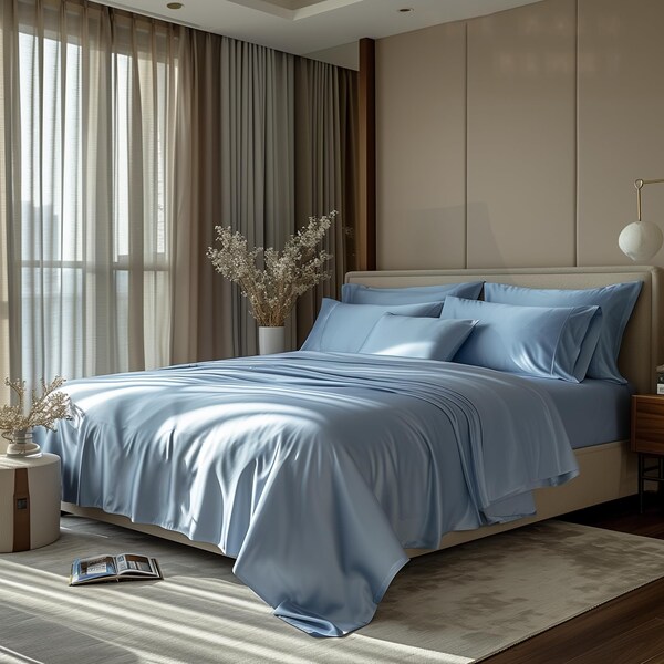 Simple Deluxe Queen Size 4 Piece Sheet Set, Lightweight Super Soft Easy Care Microfiber - Comfy Breathable, Cooli HKBSHEQUEEN4BLU - main