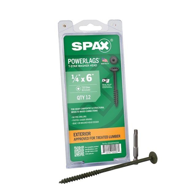Spax 1/4 in x 6 in Exterior Structural Wood Lag Screws Powerlags Washer Head T-Star, 12PK 45818207015243 - main