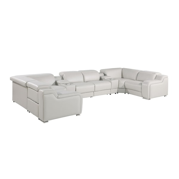 Homeroots Light Gray Italian Leather Power Reclining U Shaped Eight Piece Corner Sectional With Console 632559 - main