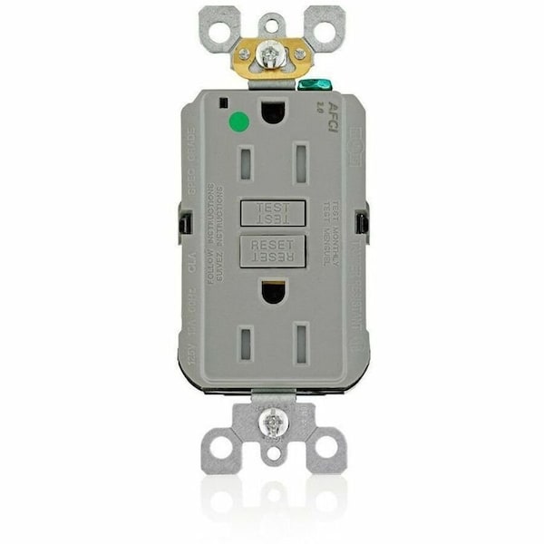 Leviton AFCI Receptacle 15A HG/TR Gray AFTR1-HGG - main